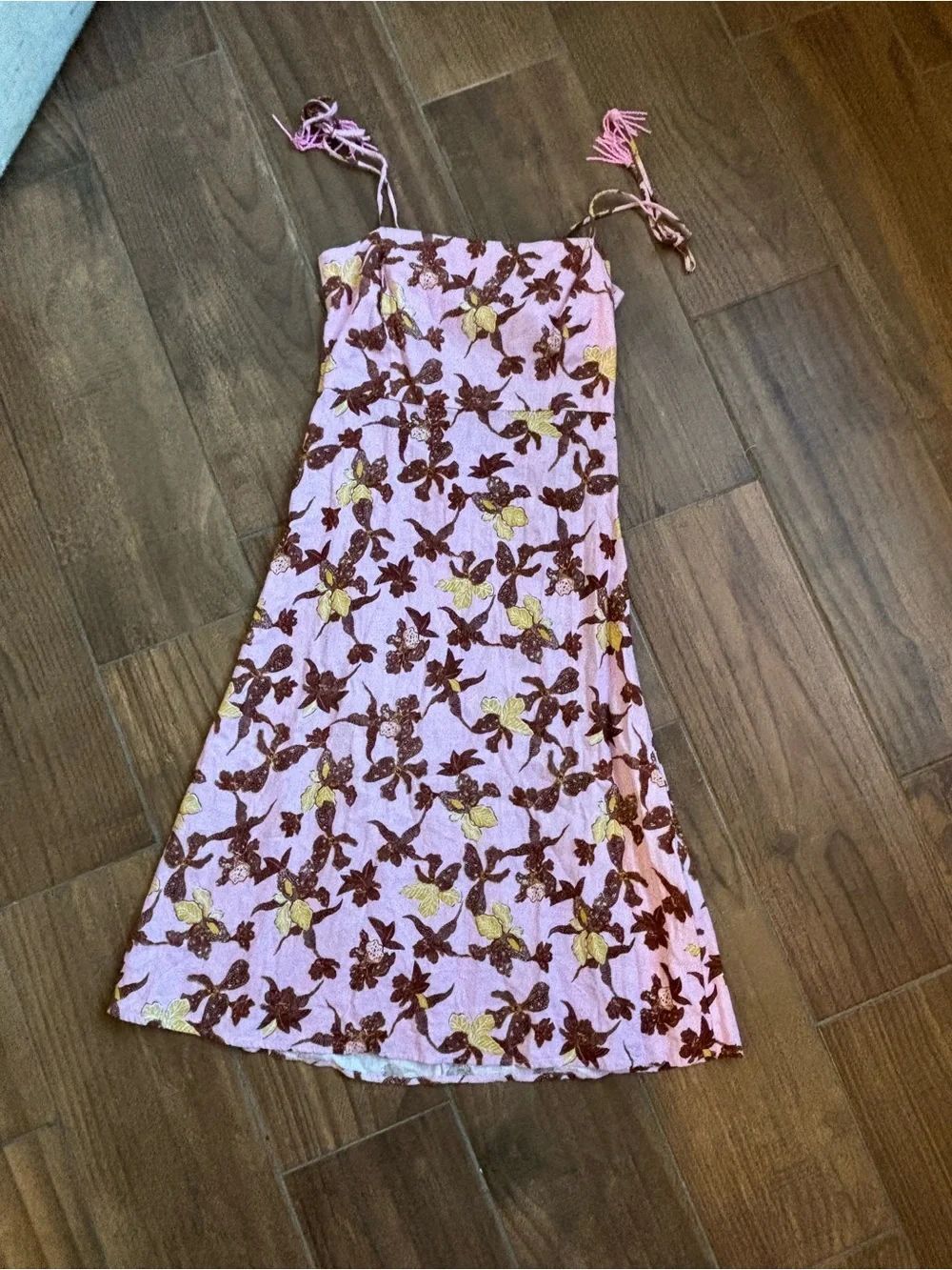 House of Harlow 1960 Pink Floral Linen Blend Halter Midi Dress | Size Medium